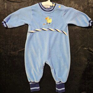 Y2K Le·top Blue Duck Velour Romper One Piece Pajamas 3 Months